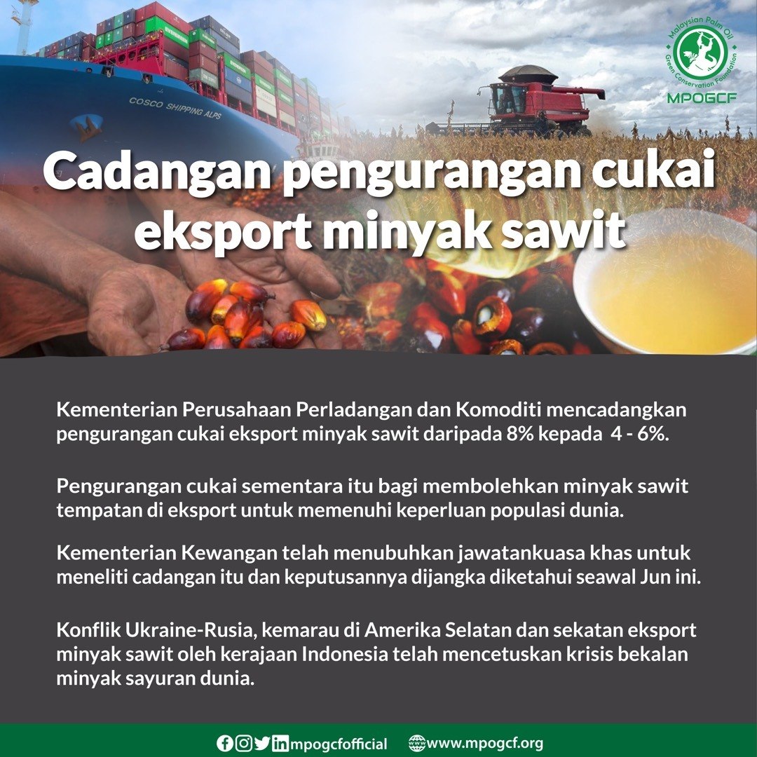 Cadangan pengurangan cukai eksport minyak sawit